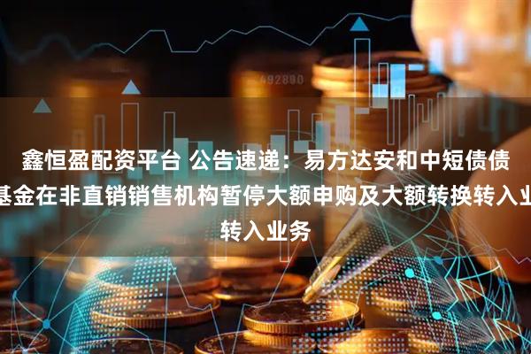 鑫恒盈配资平台 公告速递：易方达安和中短债债券基金在非直销销售机构暂停大额申购及大额转换转入业务